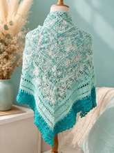 Load image into Gallery viewer, Crochet OolongTea Shawl - Shades of Aqua - Cotton