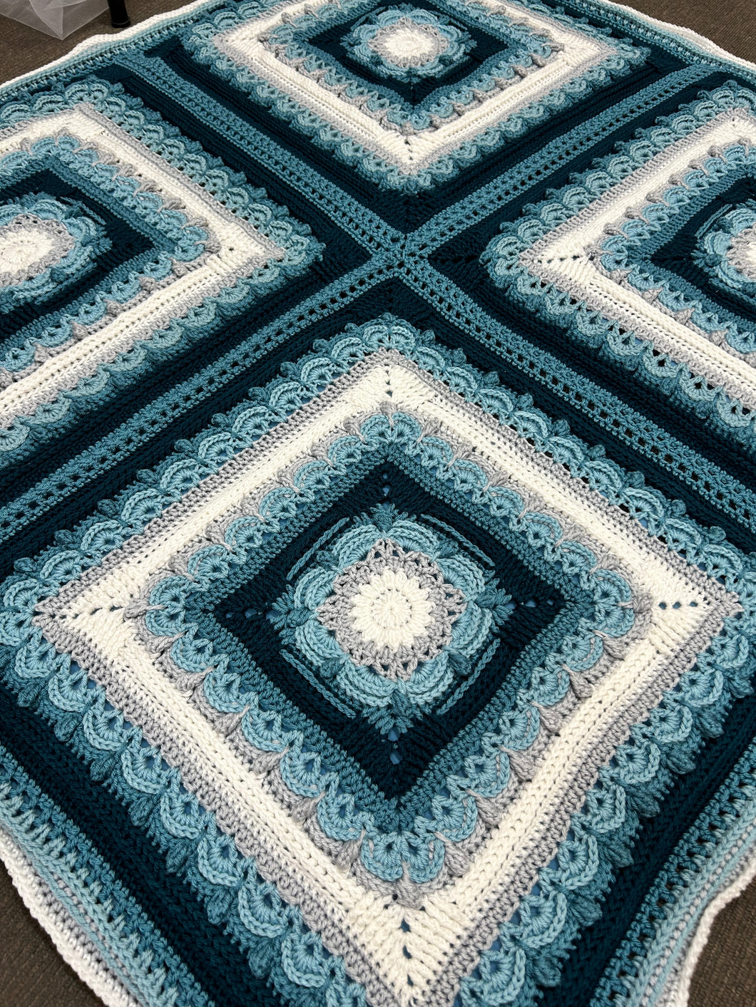 Crocheted Opal Hunting Throw/Blanket - Blue/Green Ombre