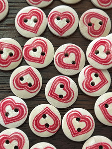 Wooden Heart Button - 15mm