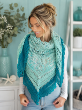 Load image into Gallery viewer, Crochet OolongTea Shawl - Shades of Aqua - Cotton
