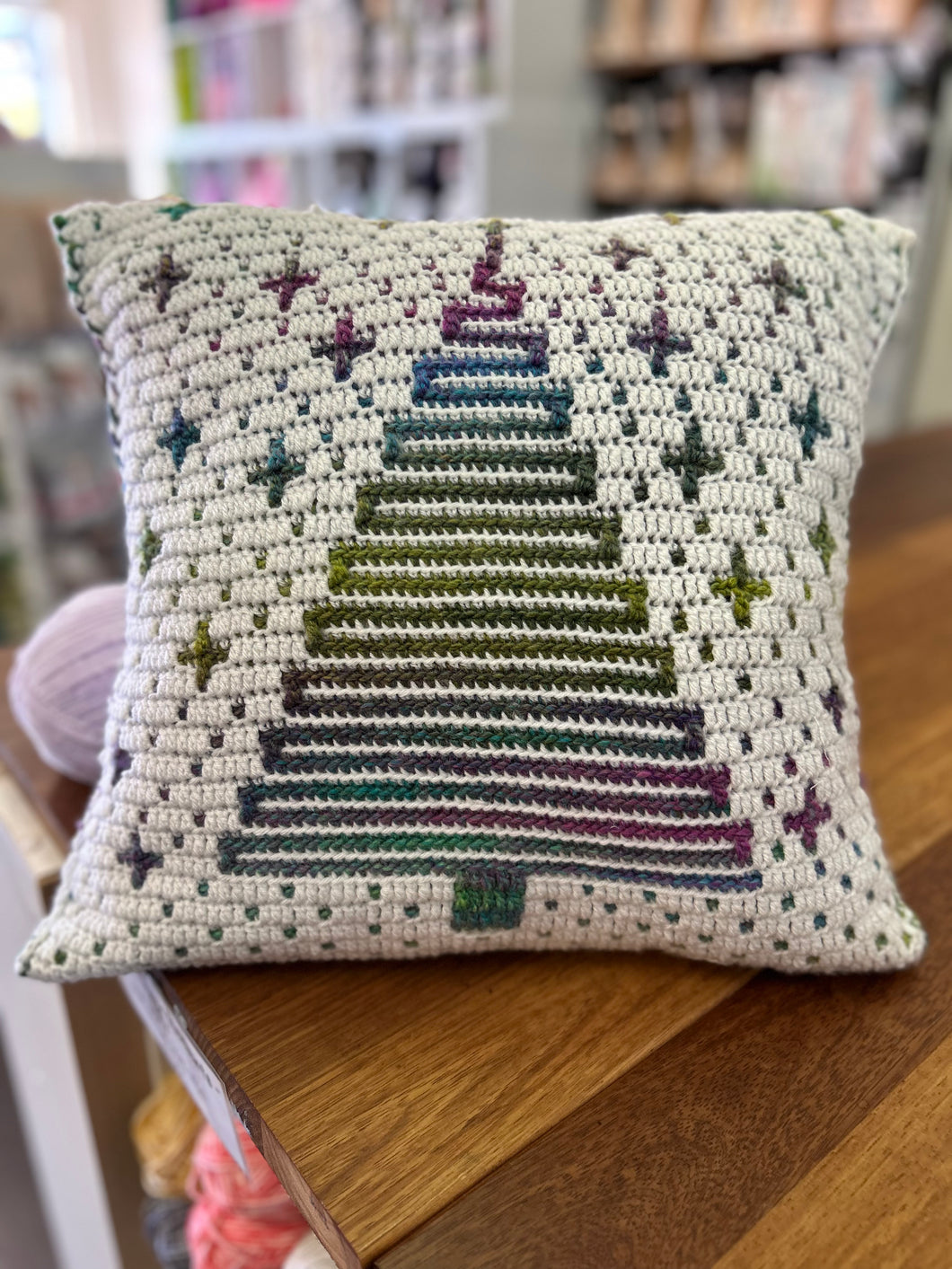 Oh My Christmas Tree Mosiac Crochet Cushion Cover