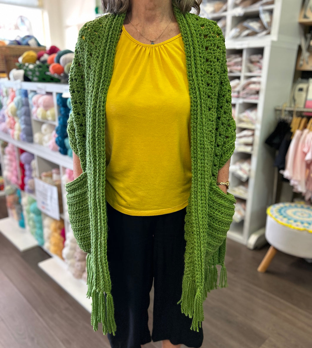 Fern Green Delicate Pocket Wrap/Shawl - Wool/Acrylic Blend