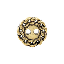 Load image into Gallery viewer, Sullivans 12mm Round Plastic Button 2 Hole - Gold With Chain Loop Border