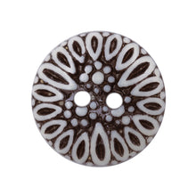 Load image into Gallery viewer, Sullivans 16mm Round Plastic Button 2 Hole - Black With Grey Teardrop Pattern