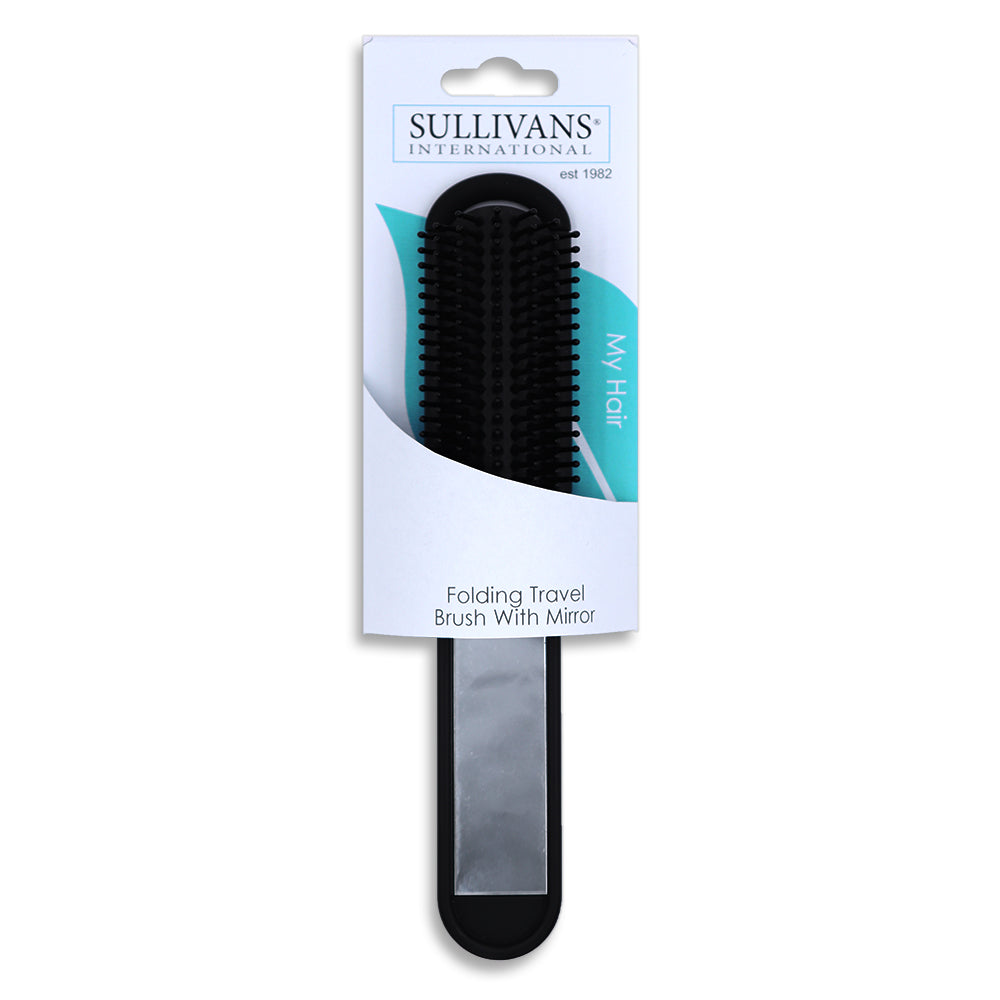 Envi Folding Travel Hair Brush with Mirror - Black