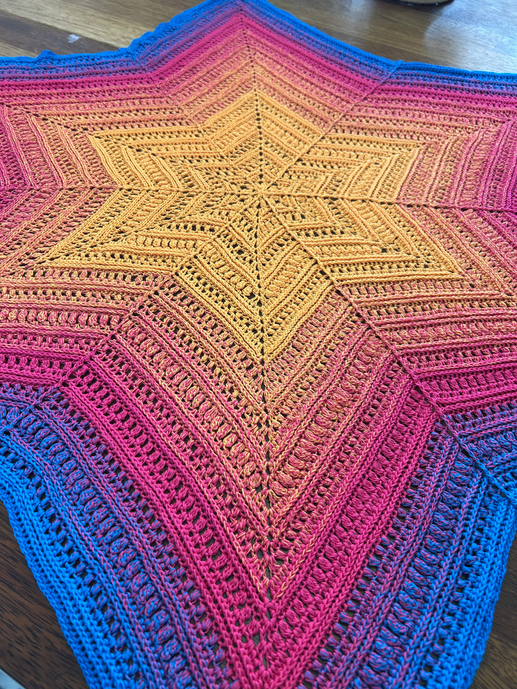 Crocheted Sunset Silvers Star Baby Blanket