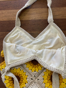 Custom Order - Large Sunflower Granny Square Crocheted Bag - Lined - Cotton