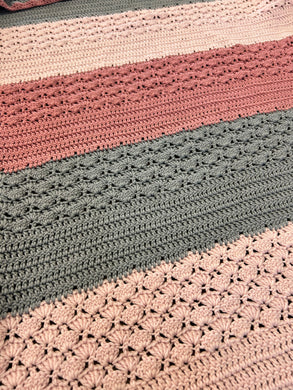 Crocheted Caper Throw/Blanket - Pink/Grey