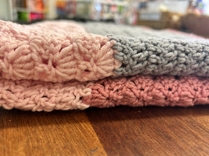 Crocheted Caper Throw/Blanket - Pink/Grey