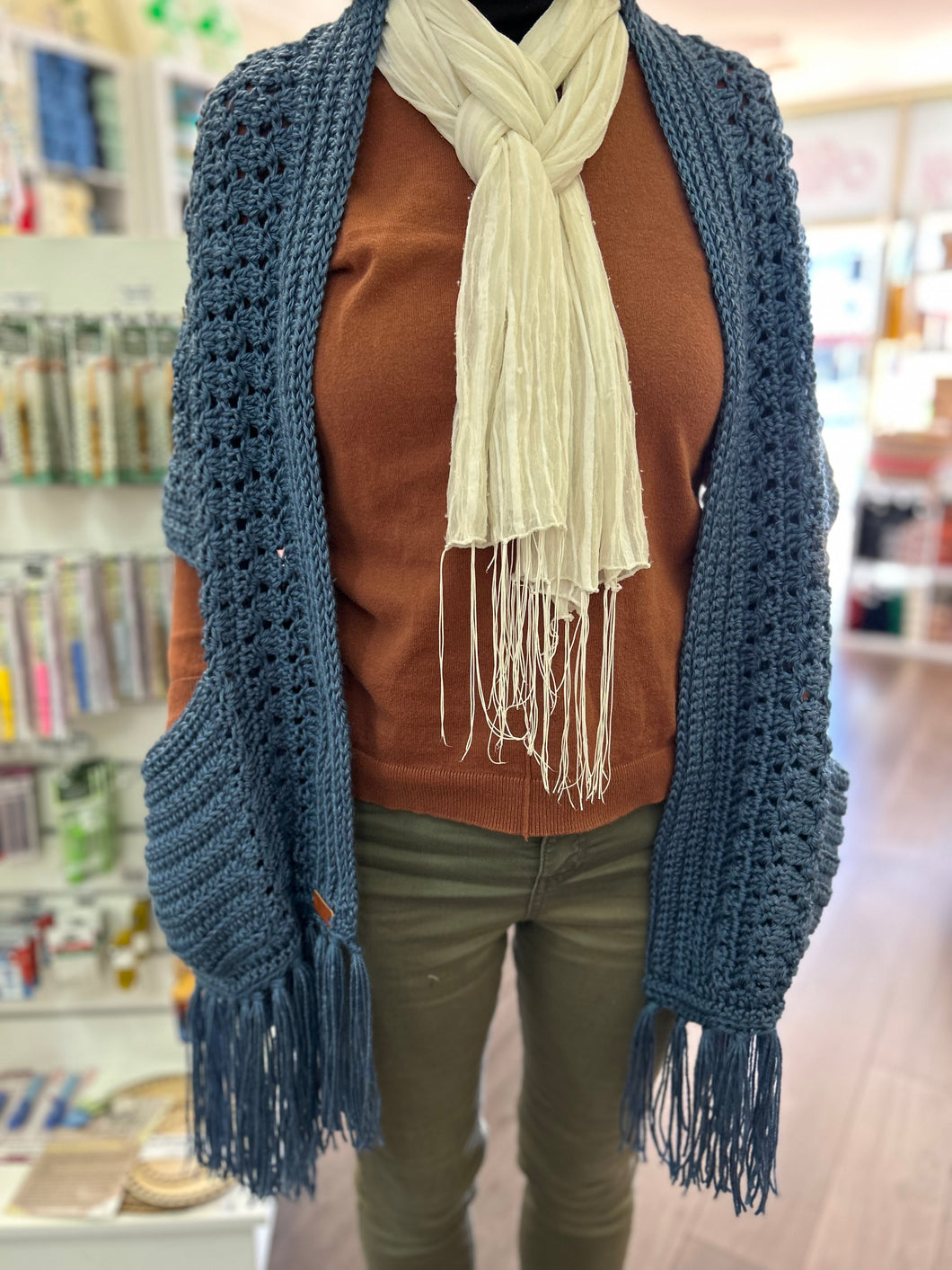 Country Blue Delicate Pocket Wrap/Shawl - 100% Acrylic