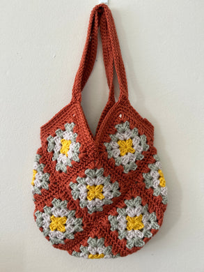 Large Granny Square Crocheted Bag - Lined - Acrylic
