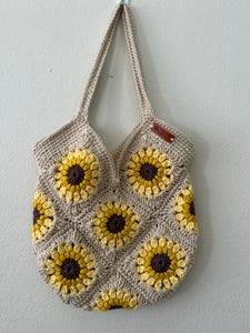 Custom order - Medium Sunflower Crocheted Lined Bag - Cotton